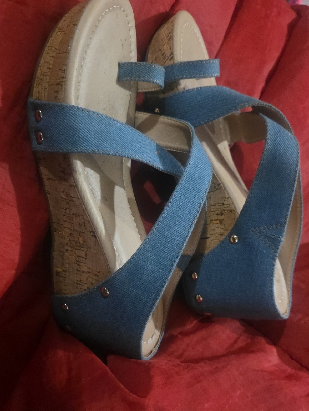 Denim Blue Wedge Sandals - Women's Casual Platform